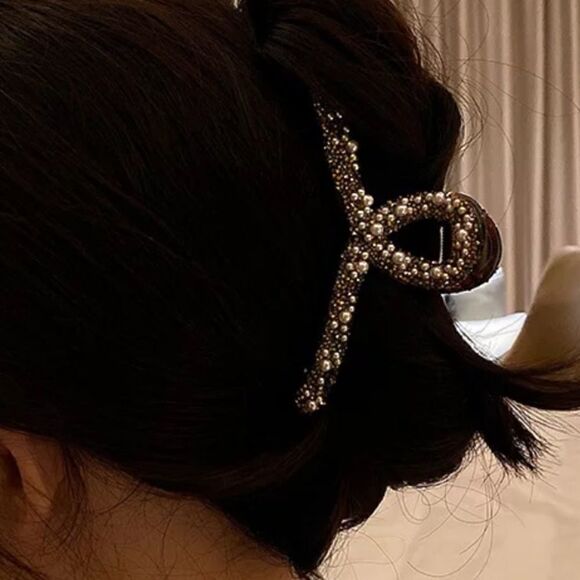 💞Brown Large Pearl Jaw Hair Clips - Picture 4 of 7